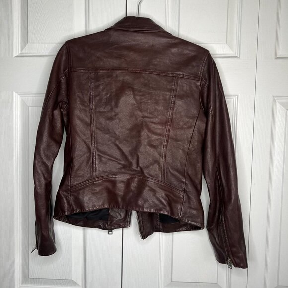 All Saints Dalby Dark Red Leather Long Sleeve Biker Jacket Women's Size 6 - Picture 15 of 15